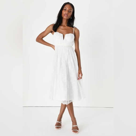Lulus Dreamy Entrance White Lace Bustier Sleeveless Midi Dress - Picture 1 of 3
